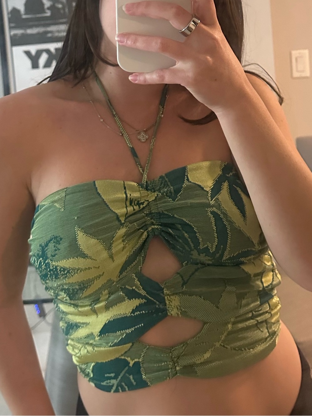 Zara Green Tropical Print Strapless Crop Top